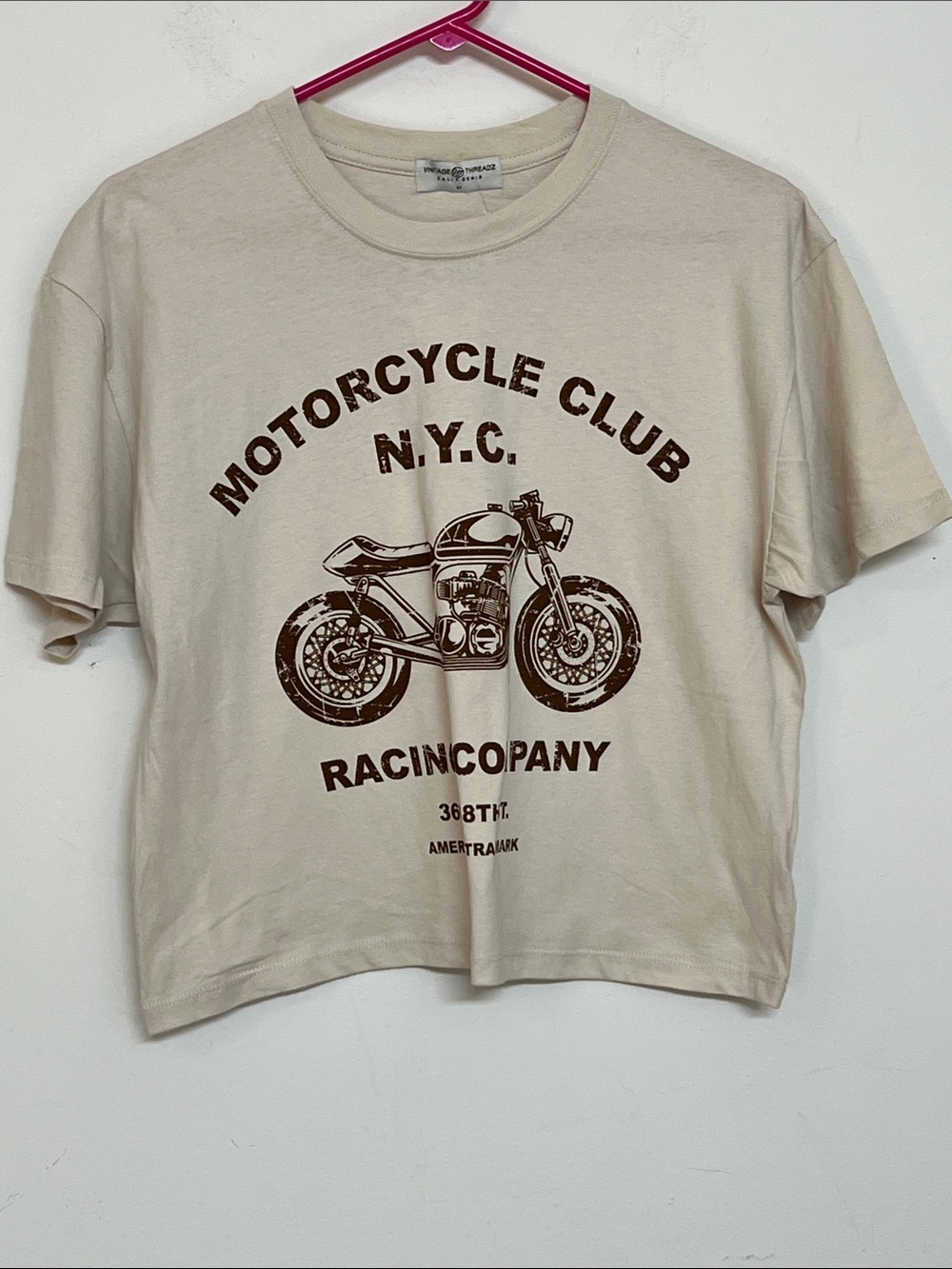 🌞 Vintage Threadz Motorcycle Club NYC Graphic Tee Beige Brown Print women size M